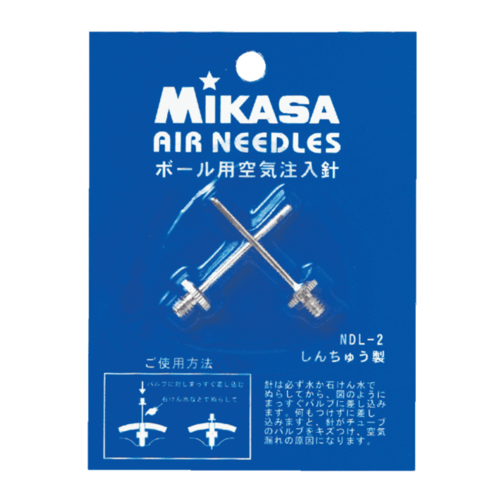 Mikasa igle za pumpo za žoge na modri embalaži, praktičen dodatek za polnjenje športnih žog.