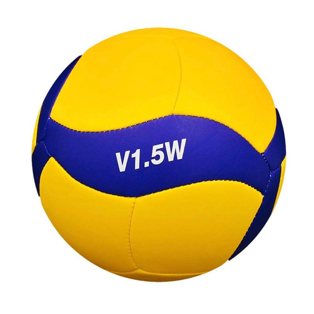 V1.5W Mikasa mini odbojkaška žoga v rumeni in modri barvi z izjemno pozornostjo do detajlov.